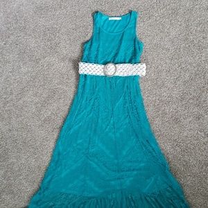 Lace teal dress size medium with white belt